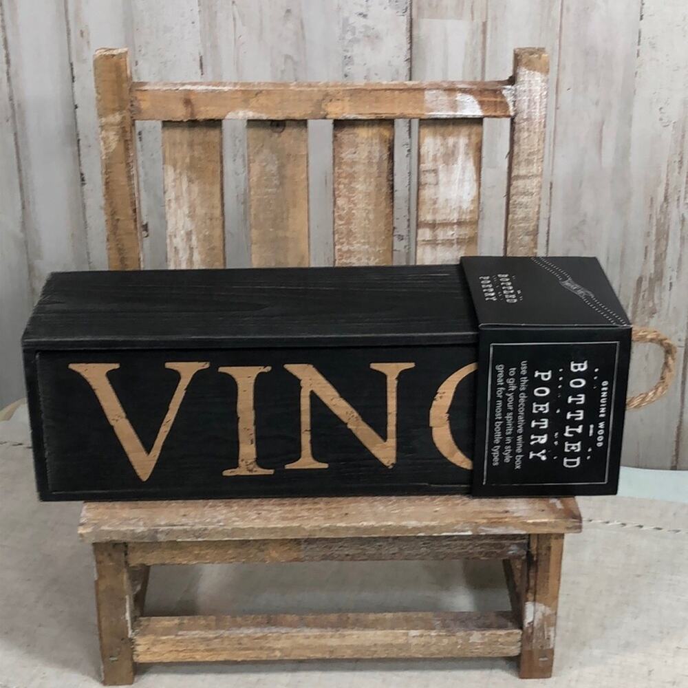 Bottled Poetry Genuine Wood Decorative Wine Box in Black NEW!